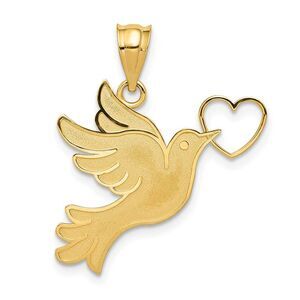 14k Yellow Gold Dove with Heart Pendant